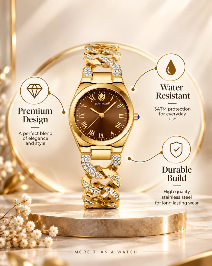Sansi Mayo Elora Egyptian Stone Watch -Gold Edition (Brown Dial)