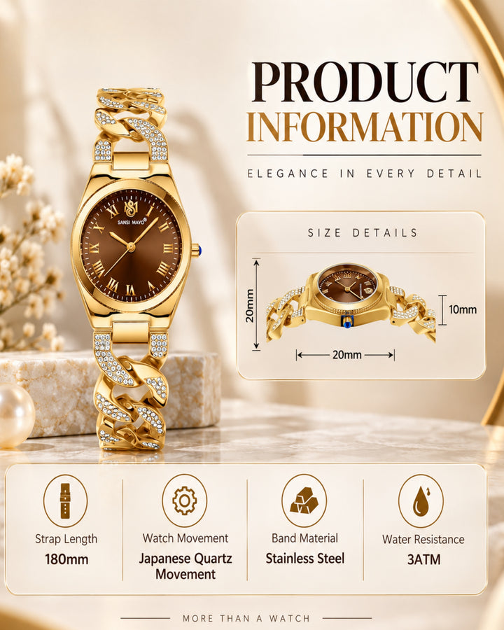 Sansi Mayo Elora Egyptian Stone Watch -Gold Edition (Brown Dial)
