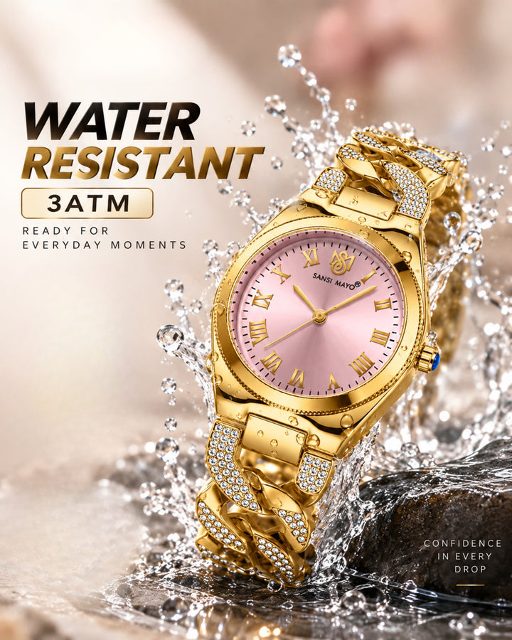 Sansi Mayo ELORA Egyptian Stone Bracelet Style Watch -Light Pink Dial, Gold Edition