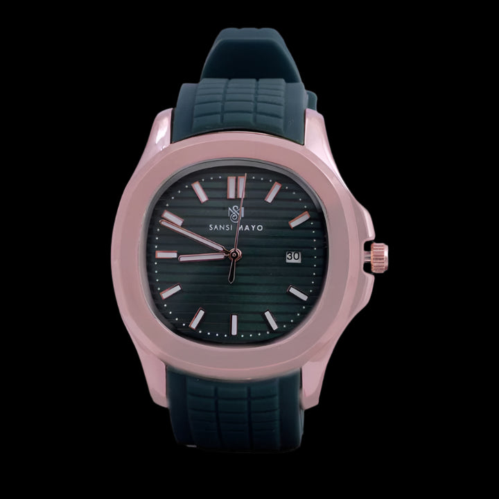Sansi Mayo Round Rosegold Wrist Watch - Green Envy