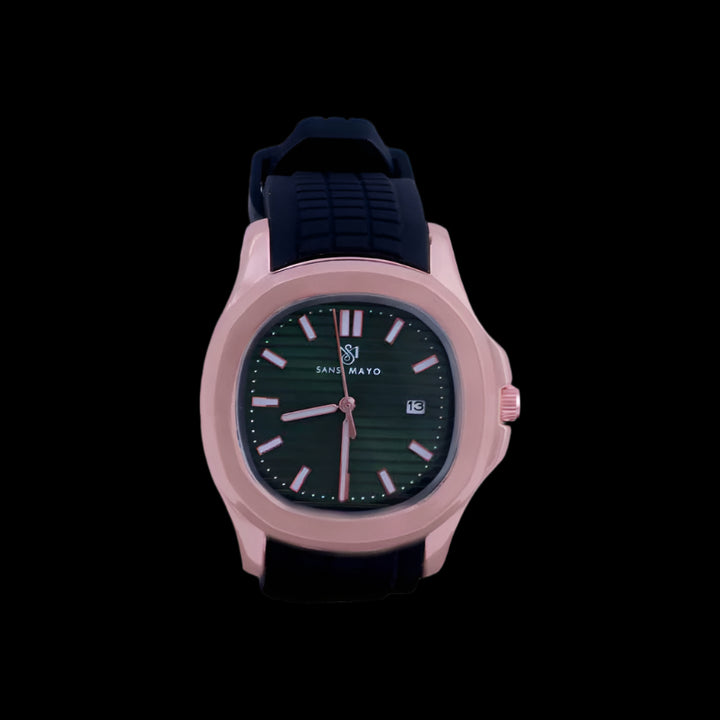 Sansi Mayo Round Rosegold Wrist Watch - Emerald Elegance
