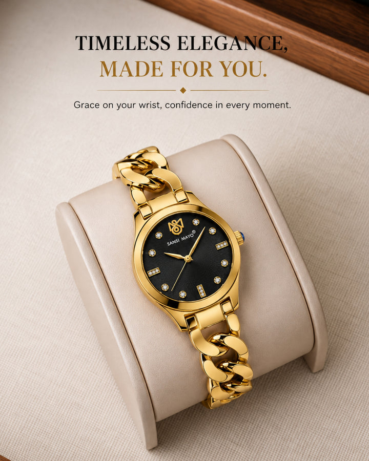 Sansi Mayo Liora Bracelet Style Watch -Black Dial, Gold Edition
