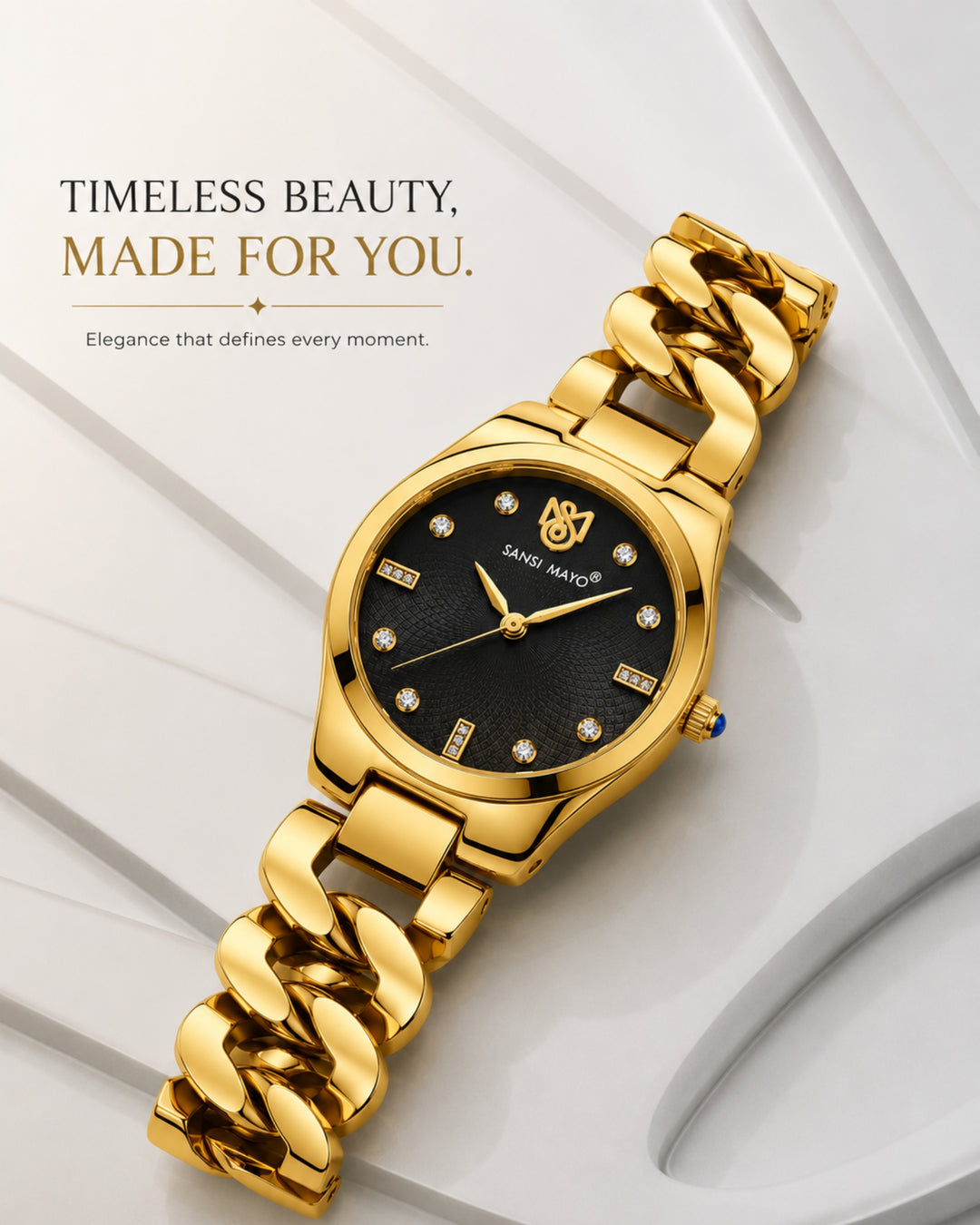Sansi Mayo Liora Bracelet Style Watch -Black Dial, Gold Edition