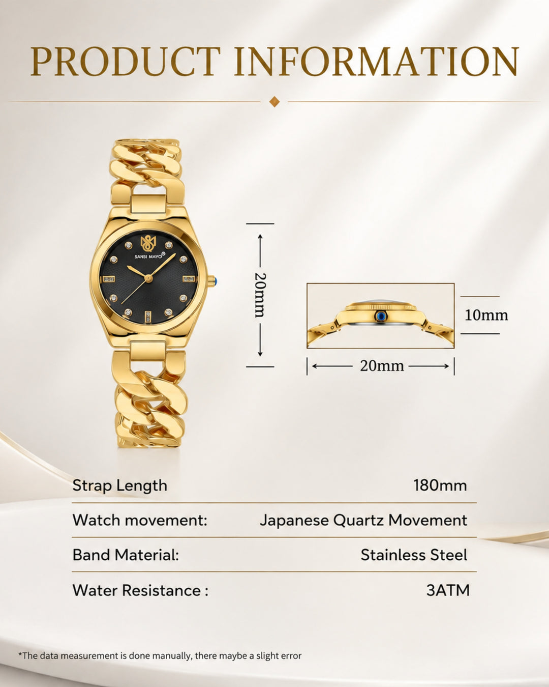 Sansi Mayo Liora Bracelet Style Watch -Black Dial, Gold Edition