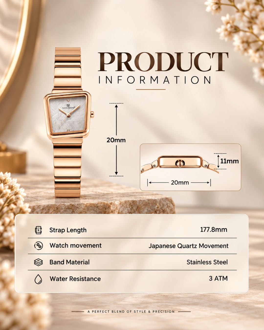 Square Case Edition (Rose Gold, White Dial)