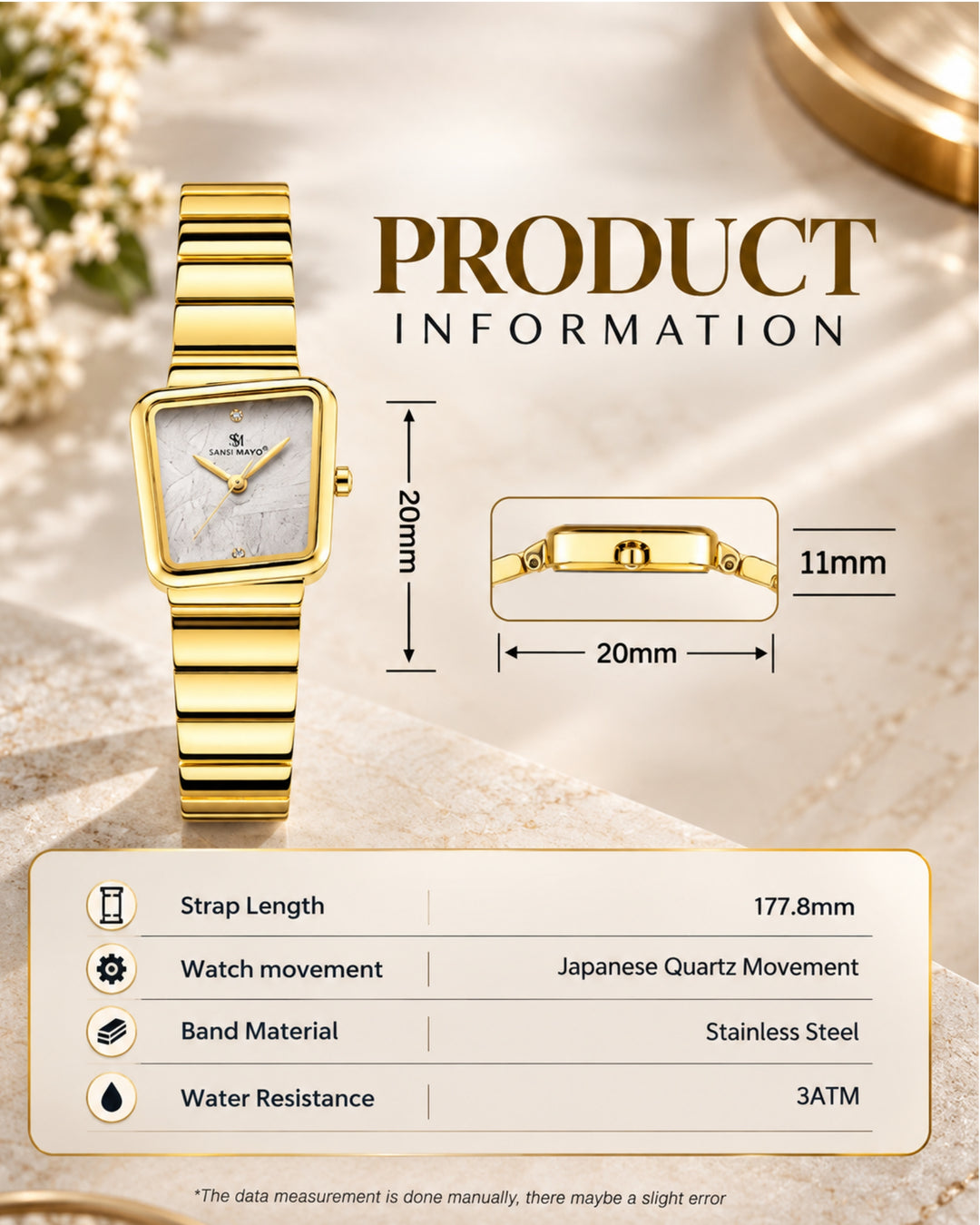 Square Case Edition (Gold, White Dial)