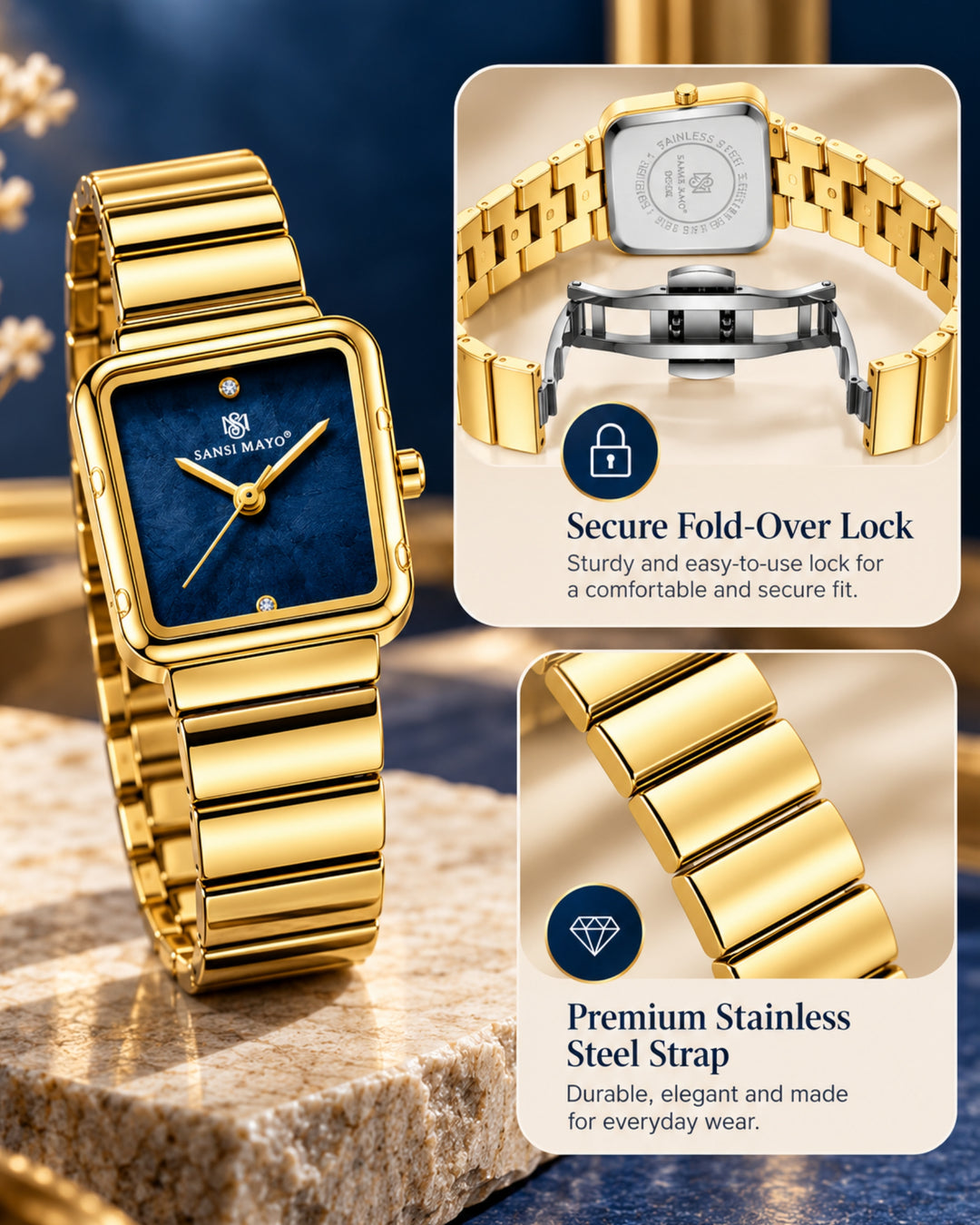 Square Case Edition (Gold, Blue Dial)