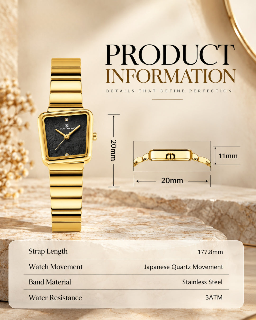 Square Case Edition (Gold, Black Dial)