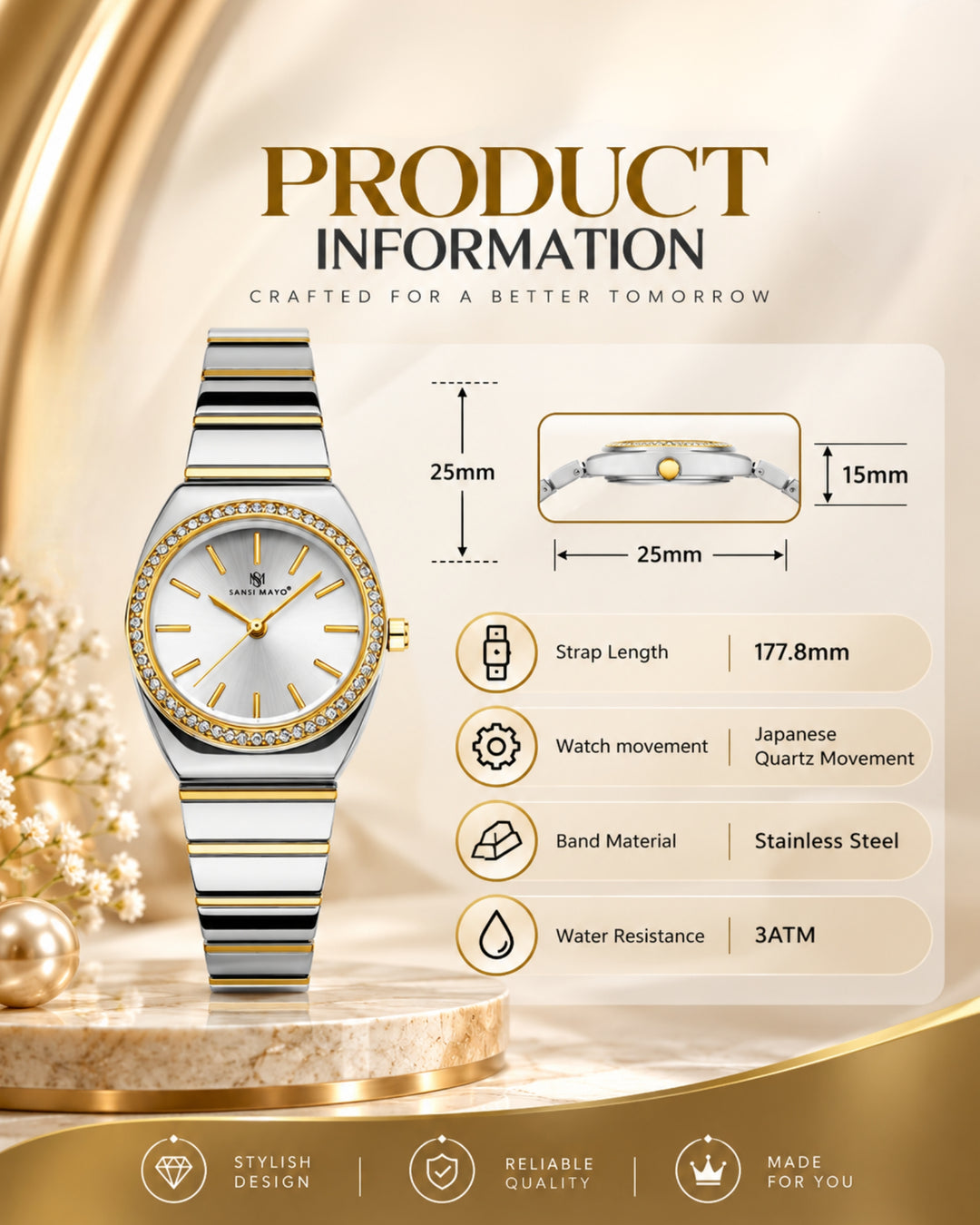 Egyptian Stone MIKA Edition (Grey Dial, Two Tone silver Gold)
