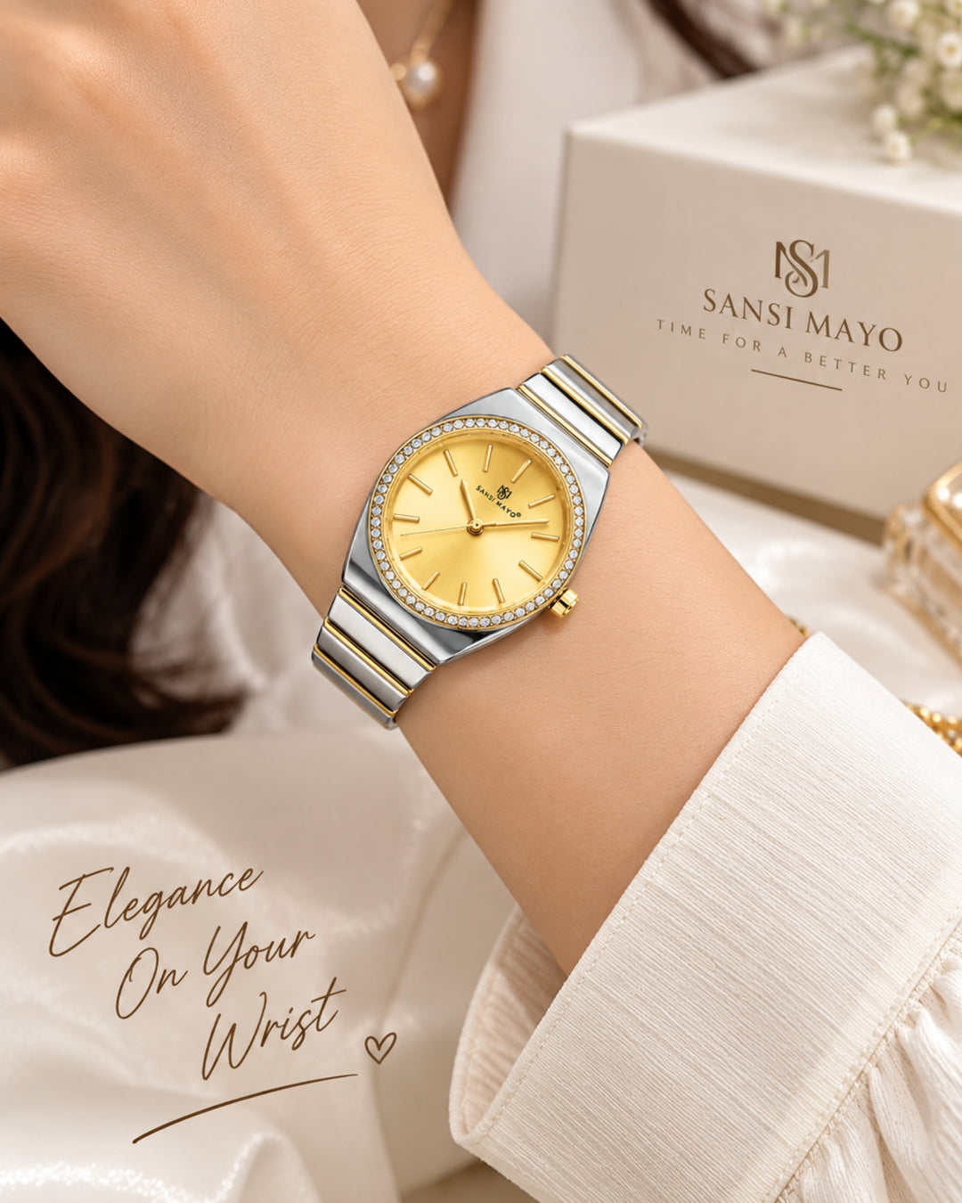 Gold Dial Two Tone silver Gold Watch -Egyptian Stone Edition
