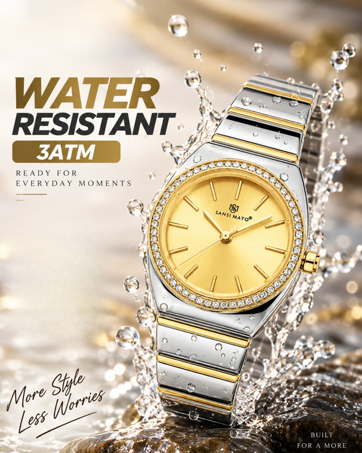 Gold Dial Two Tone silver Gold Watch -Egyptian Stone Edition