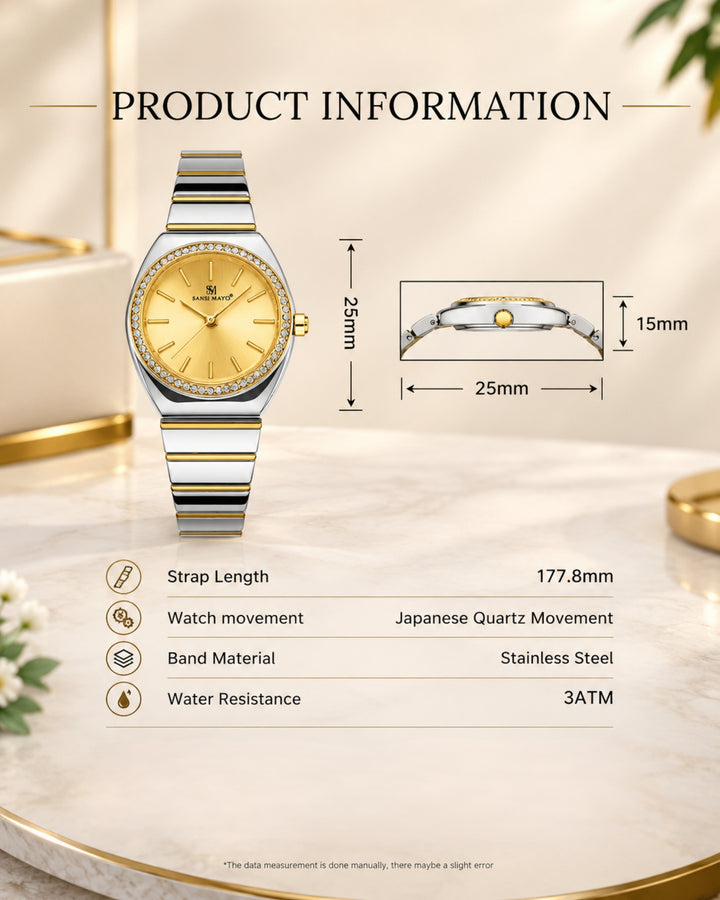 Gold Dial Two Tone silver Gold Watch -Egyptian Stone Edition