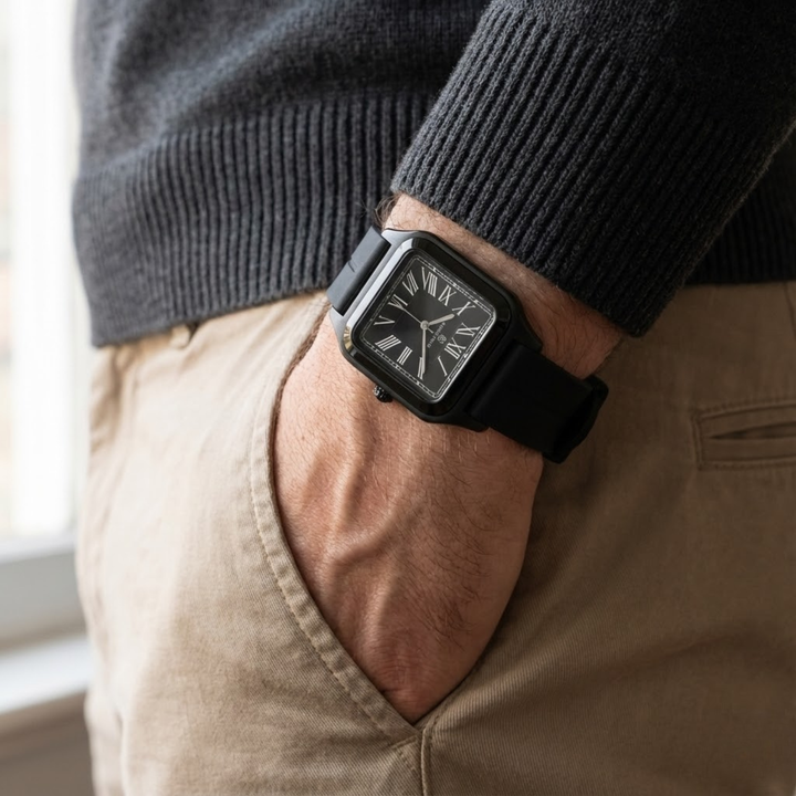 Onyx Black Square Analog