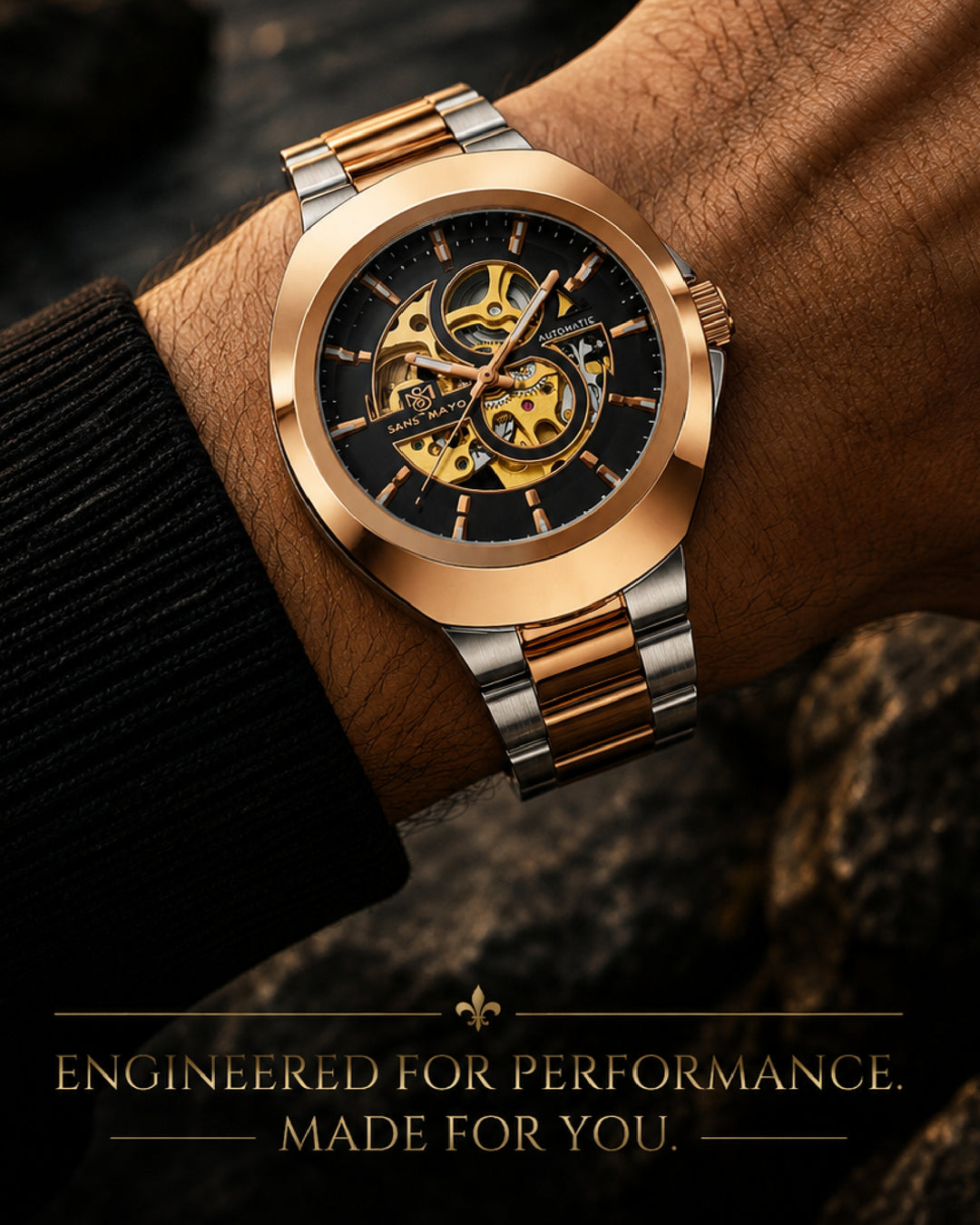 Zeus Edition Gold Skeleton Dial with Rose Gold & Silver Strap