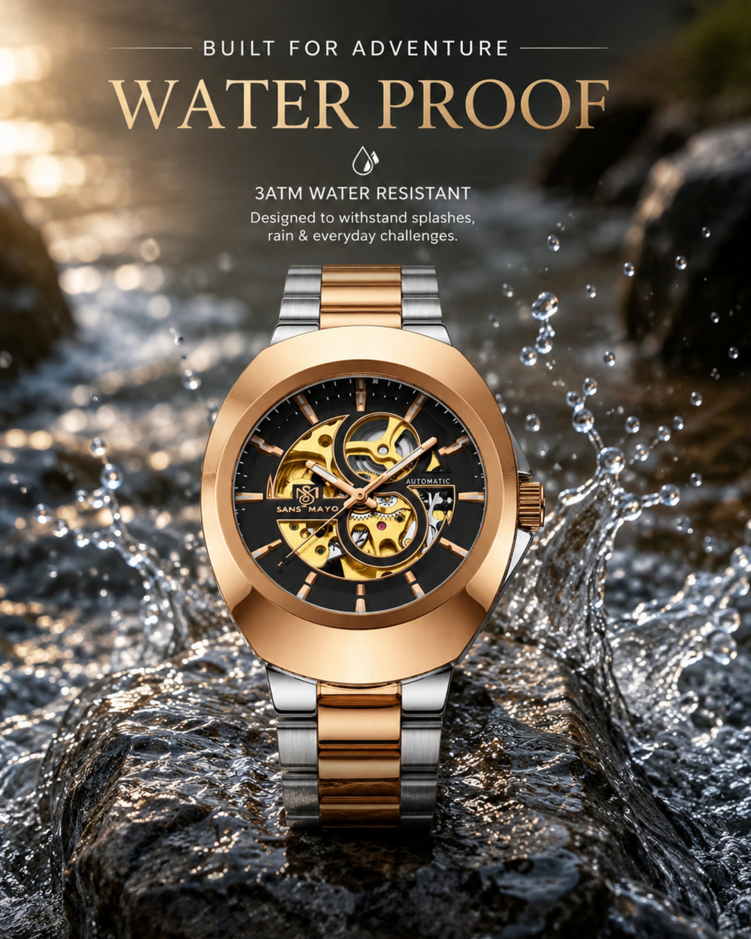 Zeus Edition Gold Skeleton Dial with Rose Gold & Silver Strap