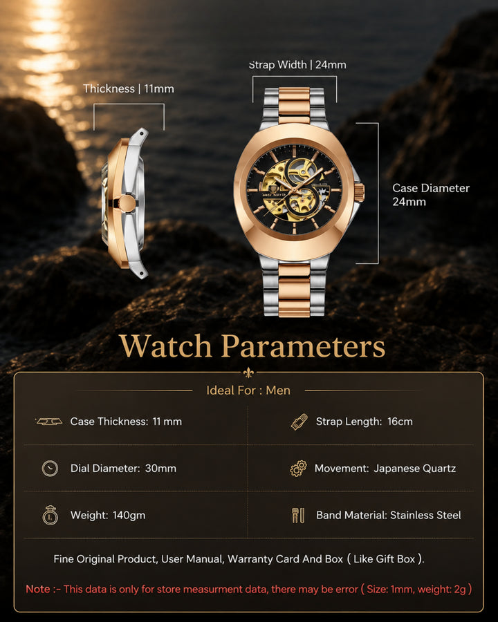 Zeus Edition Gold Skeleton Dial with Rose Gold & Silver Strap