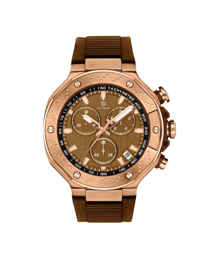 Romano Brown Dial Watch -Rose Gold Case & Brown Strap for Men
