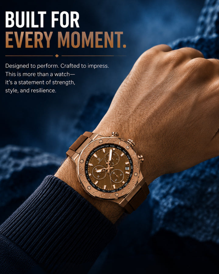Romano Brown Dial Watch -Rose Gold Case & Brown Strap for Men
