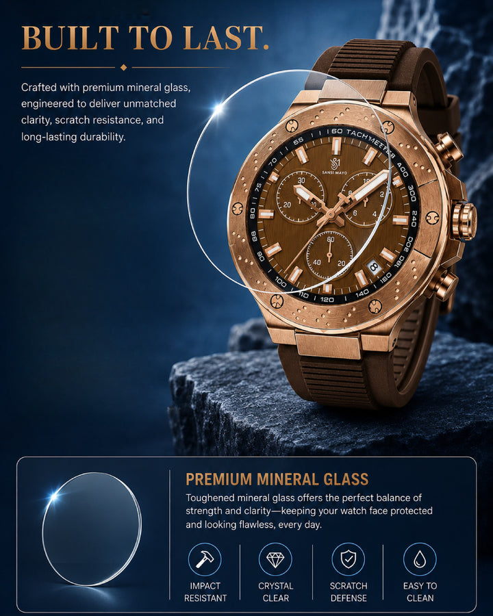 Romano Brown Dial Watch -Rose Gold Case & Brown Strap for Men