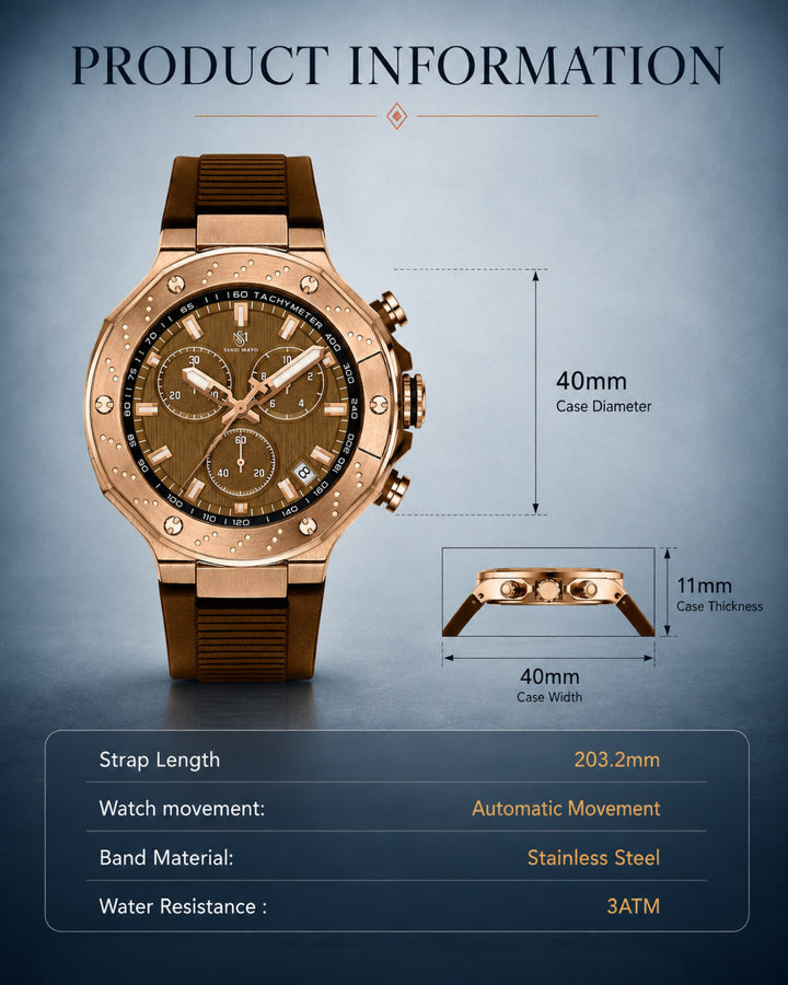 Romano Brown Dial Watch -Rose Gold Case & Brown Strap for Men