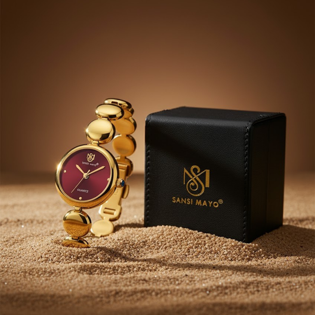 Sansi Mayo LYANA — Maroon Dial & Gold Stainless Steel Watch (Women’s Edition)