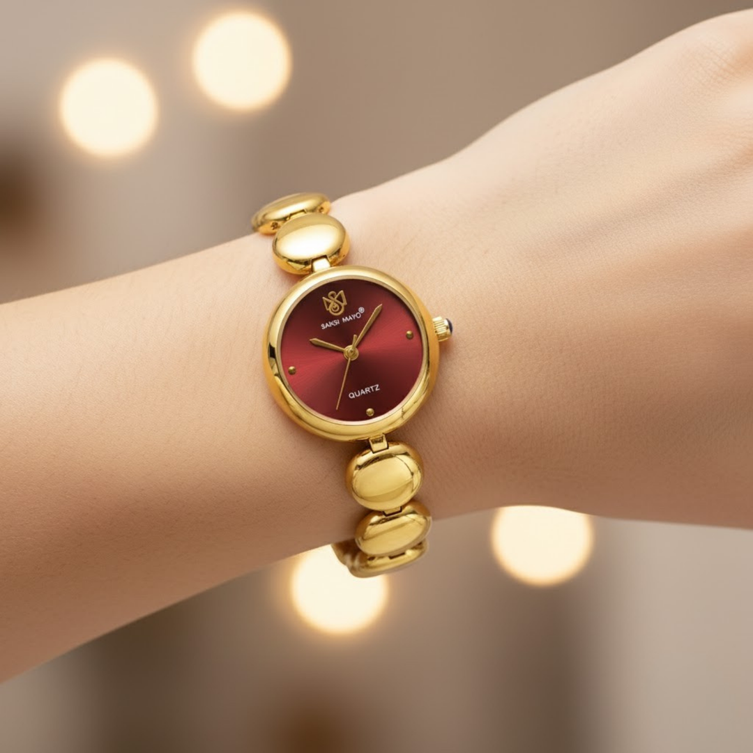 Sansi Mayo LYANA — Maroon Dial & Gold Stainless Steel Watch (Women’s Edition)