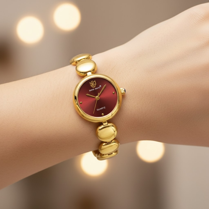 Sansi Mayo LYANA — Maroon Dial & Gold Stainless Steel Watch (Women’s Edition)