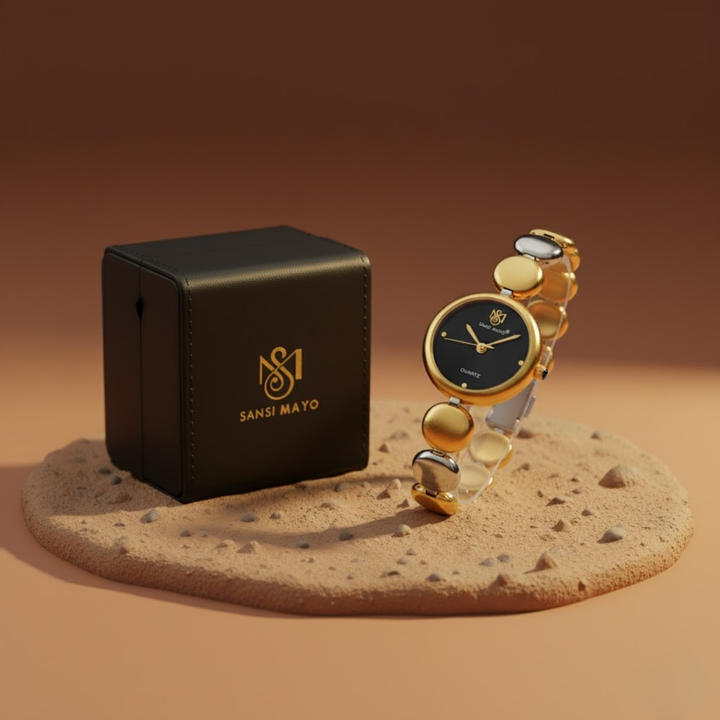 Sansi Mayo LYANA Black Dial Two Tone Silver Gold Watch