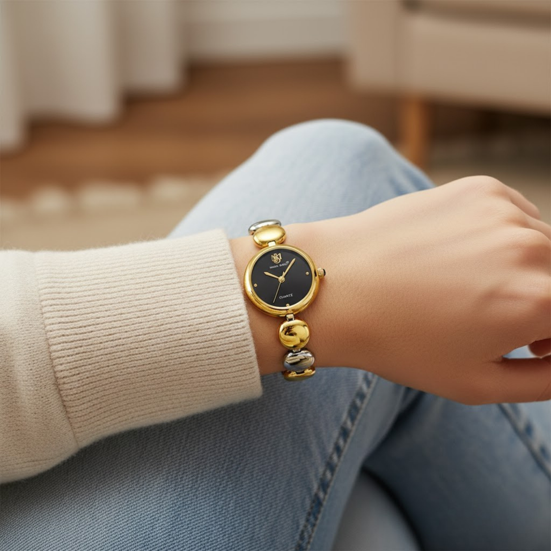 Sansi Mayo LYANA Black Dial Two Tone Silver Gold Watch