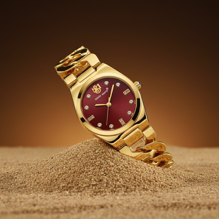 Sansi Mayo Liora Maroon Dial Gold Bracelet Watch