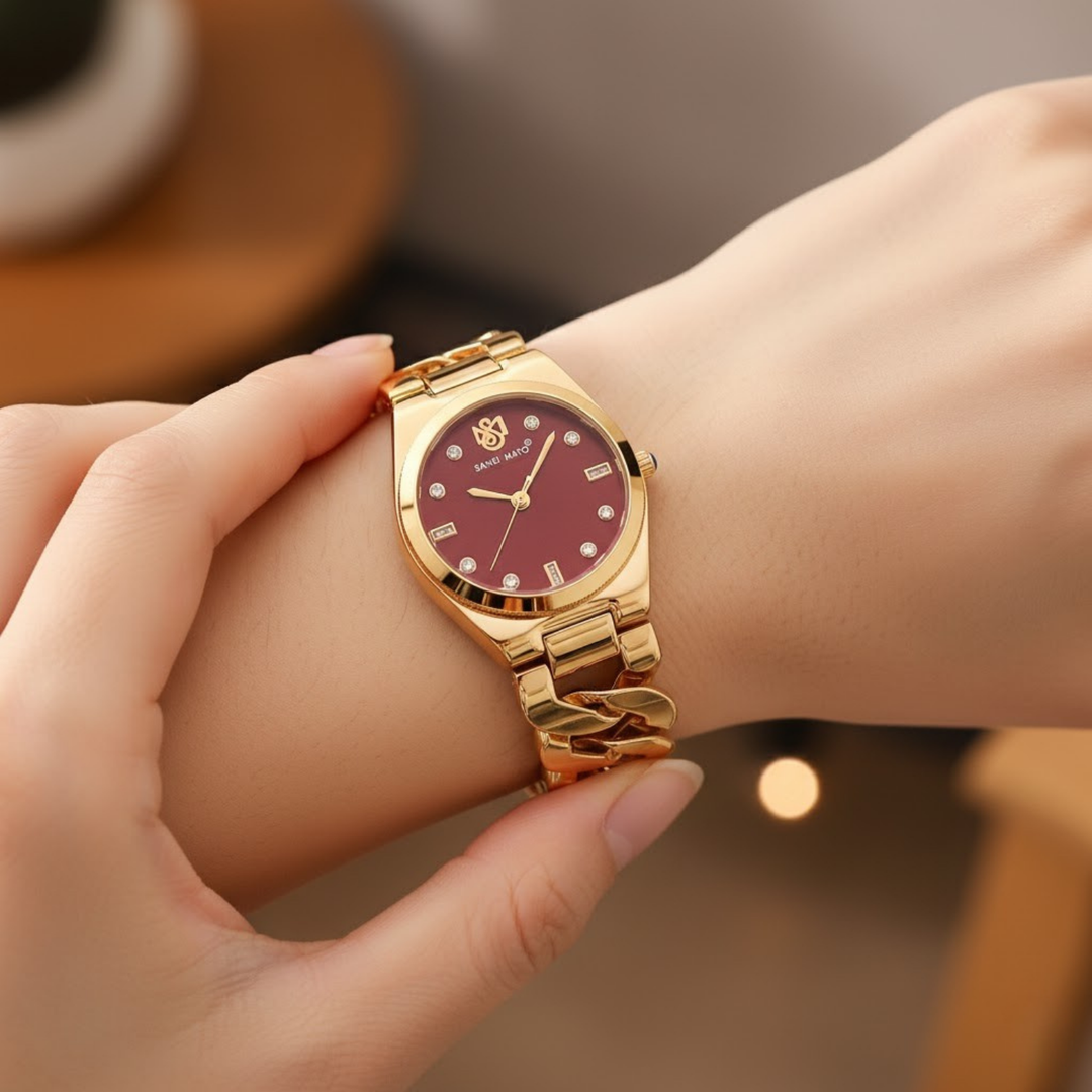 Sansi Mayo Liora Maroon Dial Gold Bracelet Watch