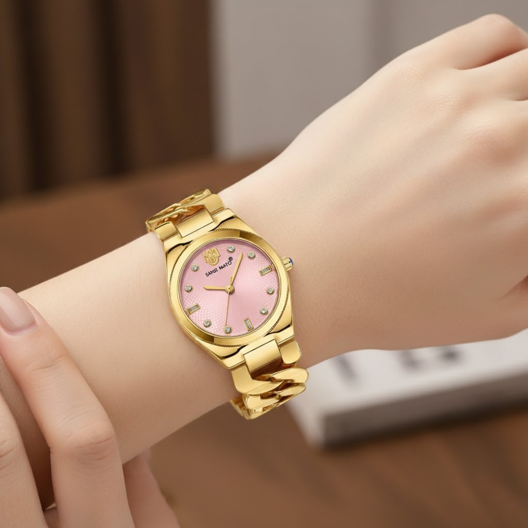 Sansi Mayo Liora Bracelet Style Watch — Pink Dial, Gold Edition