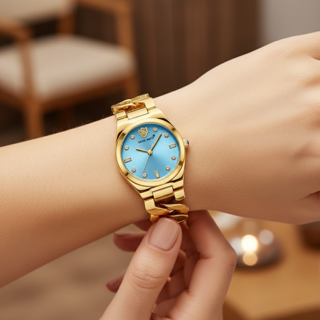 Sansi Mayo Liora Bracelet Style Watch — Sky Blue Dial, Gold Edition