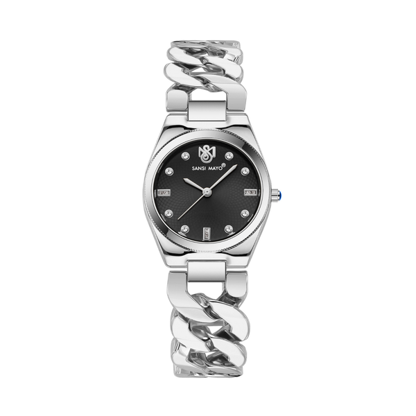 LIORA Black Dial Silver Bracelet Watch- Sansi Mayo