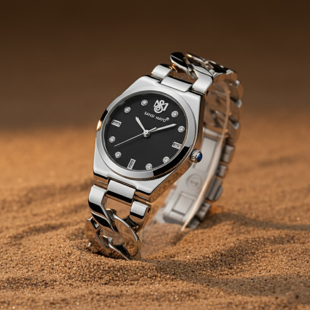 LIORA Black Dial Silver Bracelet Watch – Sansi Mayo