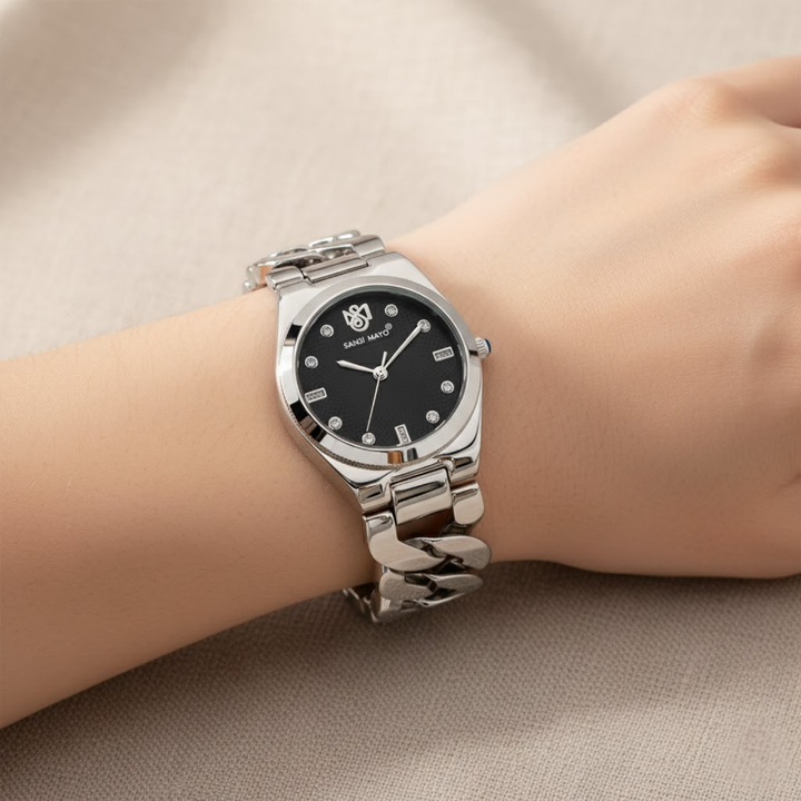 LIORA Black Dial Silver Bracelet Watch – Sansi Mayo