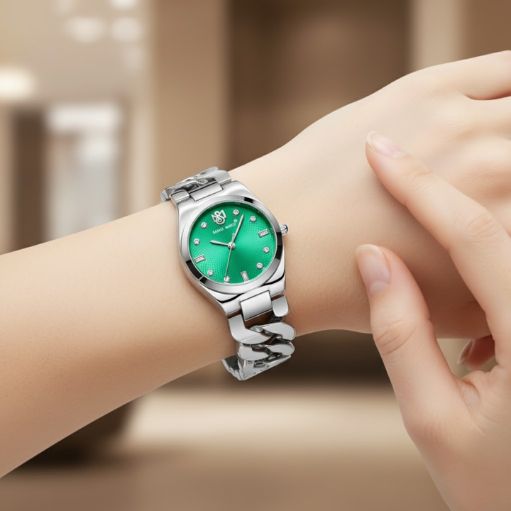Sansi Mayo LIORA Bracelet Style Watch — Green Dial, Silver Edition