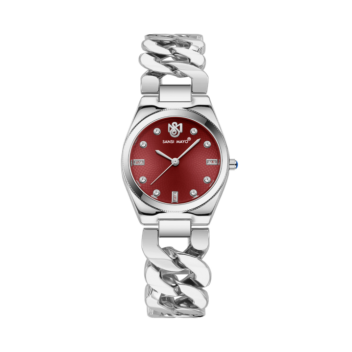 Sansi Mayo LIORA Bracelet Style Watch — Maroon Dial, Silver Edition