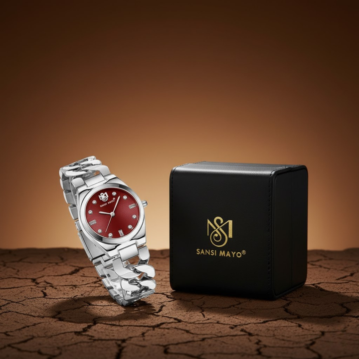 Sansi Mayo LIORA Bracelet Style Watch — Maroon Dial, Silver Edition