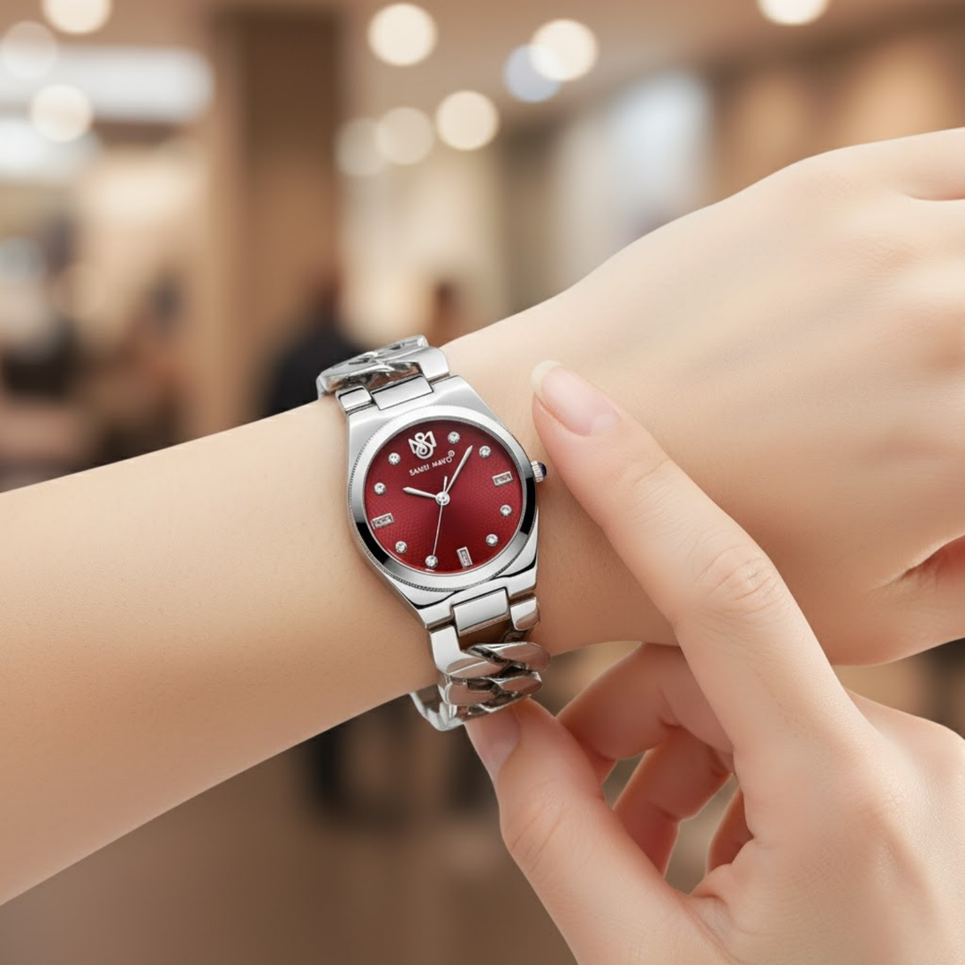 Sansi Mayo LIORA Bracelet Style Watch — Maroon Dial, Silver Edition