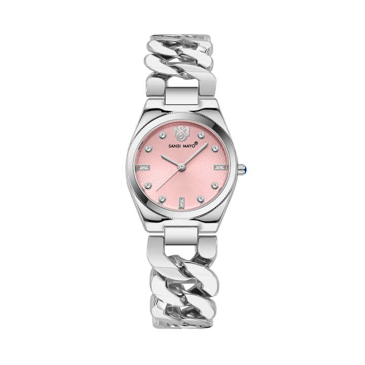 Liora Pink Dial Bracelet Style Watch — Silver Edition