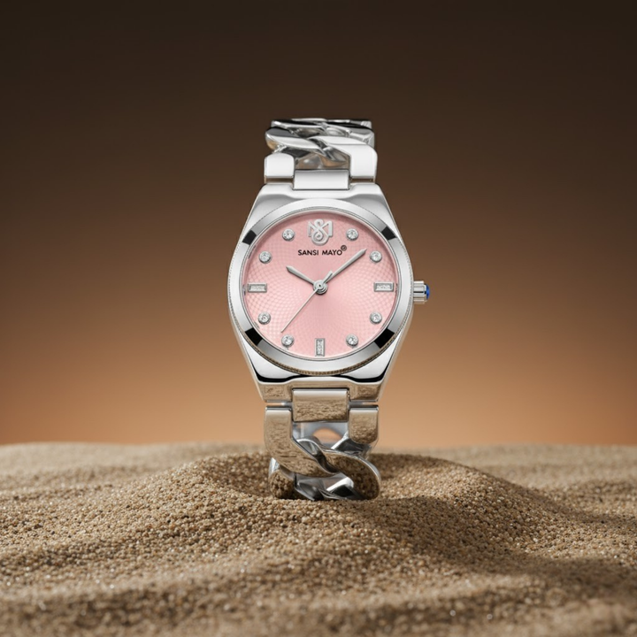 Liora Pink Dial Bracelet Style Watch — Silver Edition