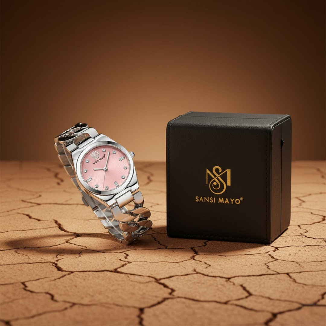 Liora Pink Dial Bracelet Style Watch — Silver Edition