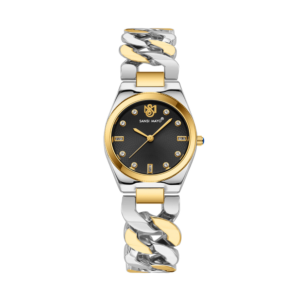 Sansi Mayo LIORA Bracelet Style Watch ‚Äî Two-Tone Silver & Gold (Black Dial)