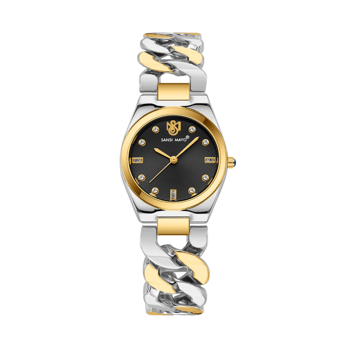 Sansi Mayo LIORA Bracelet Style Watch — Two-Tone Silver & Gold (Black Dial)