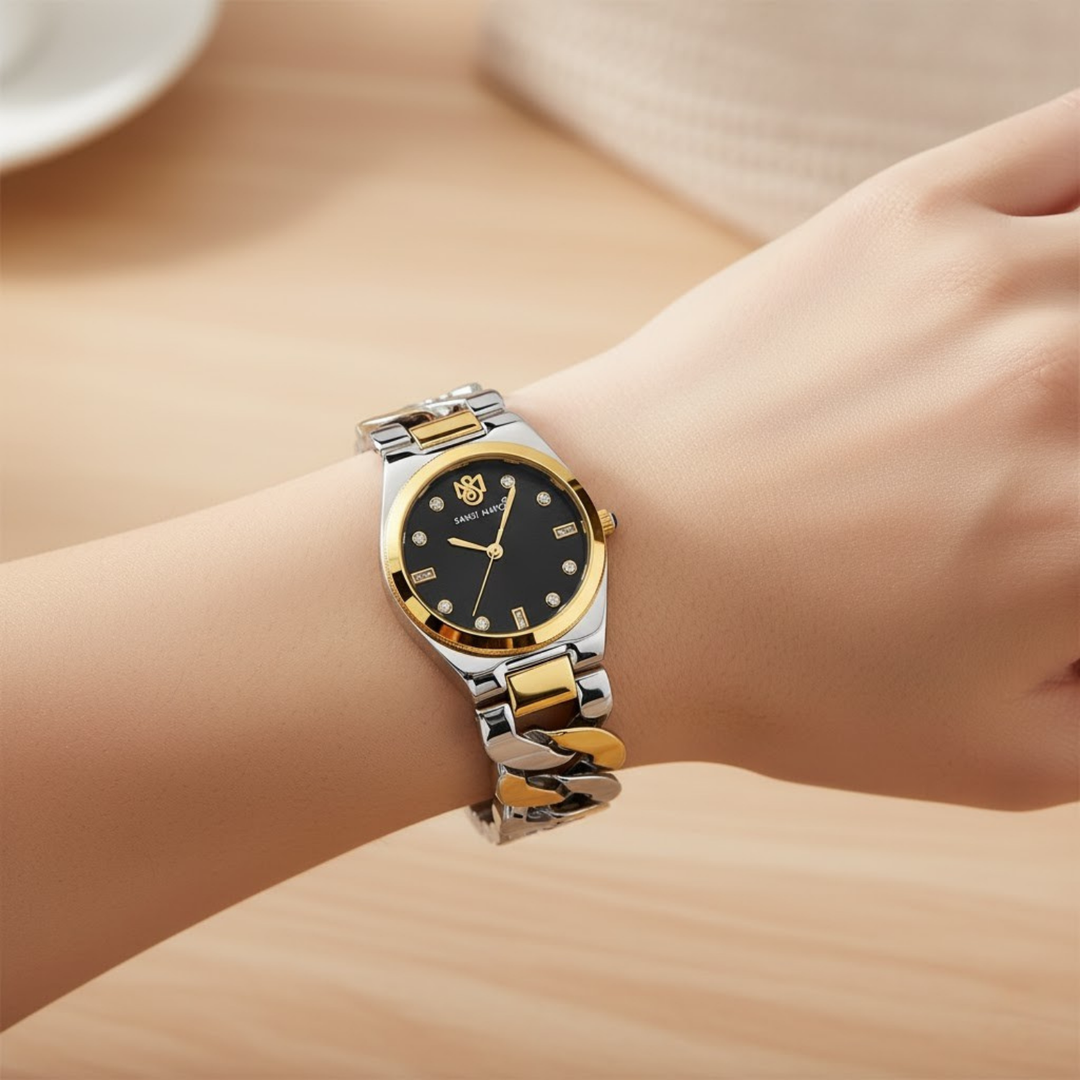 Sansi Mayo LIORA Bracelet Style Watch — Two-Tone Silver & Gold (Black Dial)