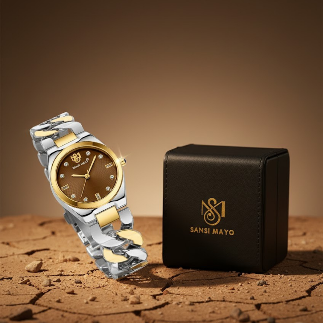 Sansi Mayo LIORA Bracelet Style Band — Two-Tone Silver & Gold (Brown Dial)