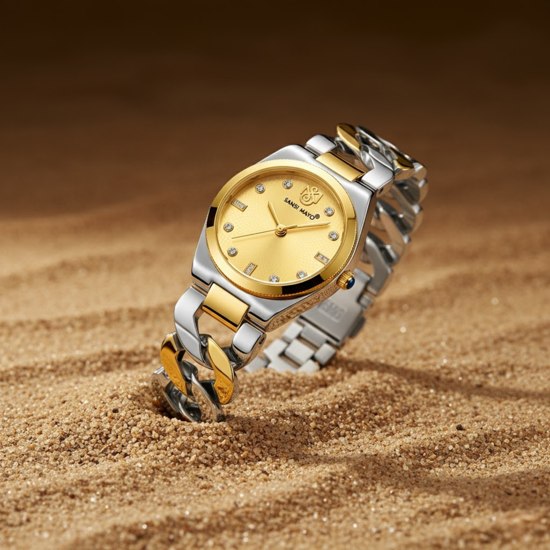Sansi Mayo Liora Bracelet Style Watch — Gold Dial, Two Tone Silver Gold