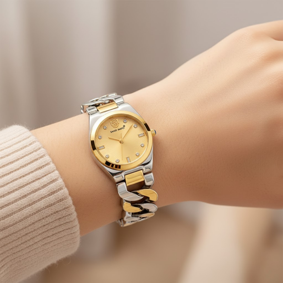 Sansi Mayo Liora Bracelet Style Watch — Gold Dial, Two Tone Silver Gold
