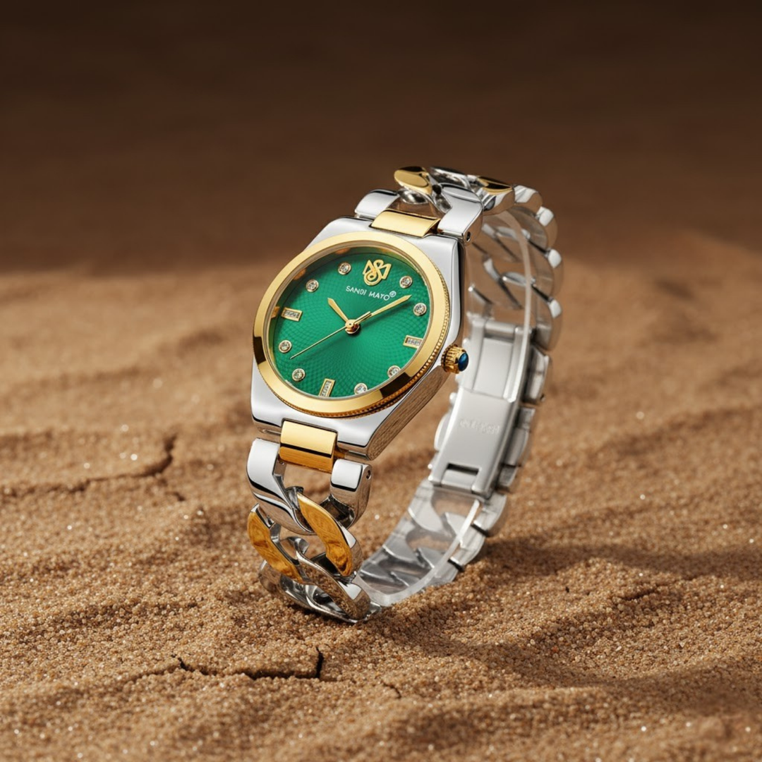 Sansi Mayo LIORA Bracelet Style Band — Two-Tone Silver & Gold (Green Dial)